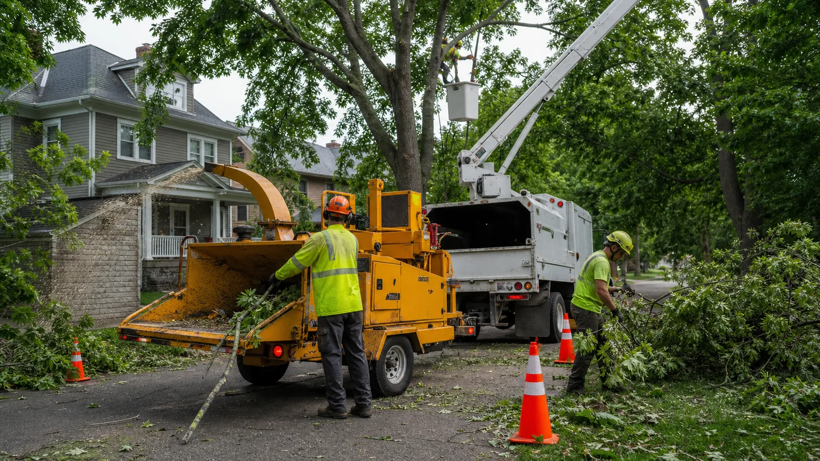 Wood chippers and bucket trucks are often rented before a crew owns one outright.