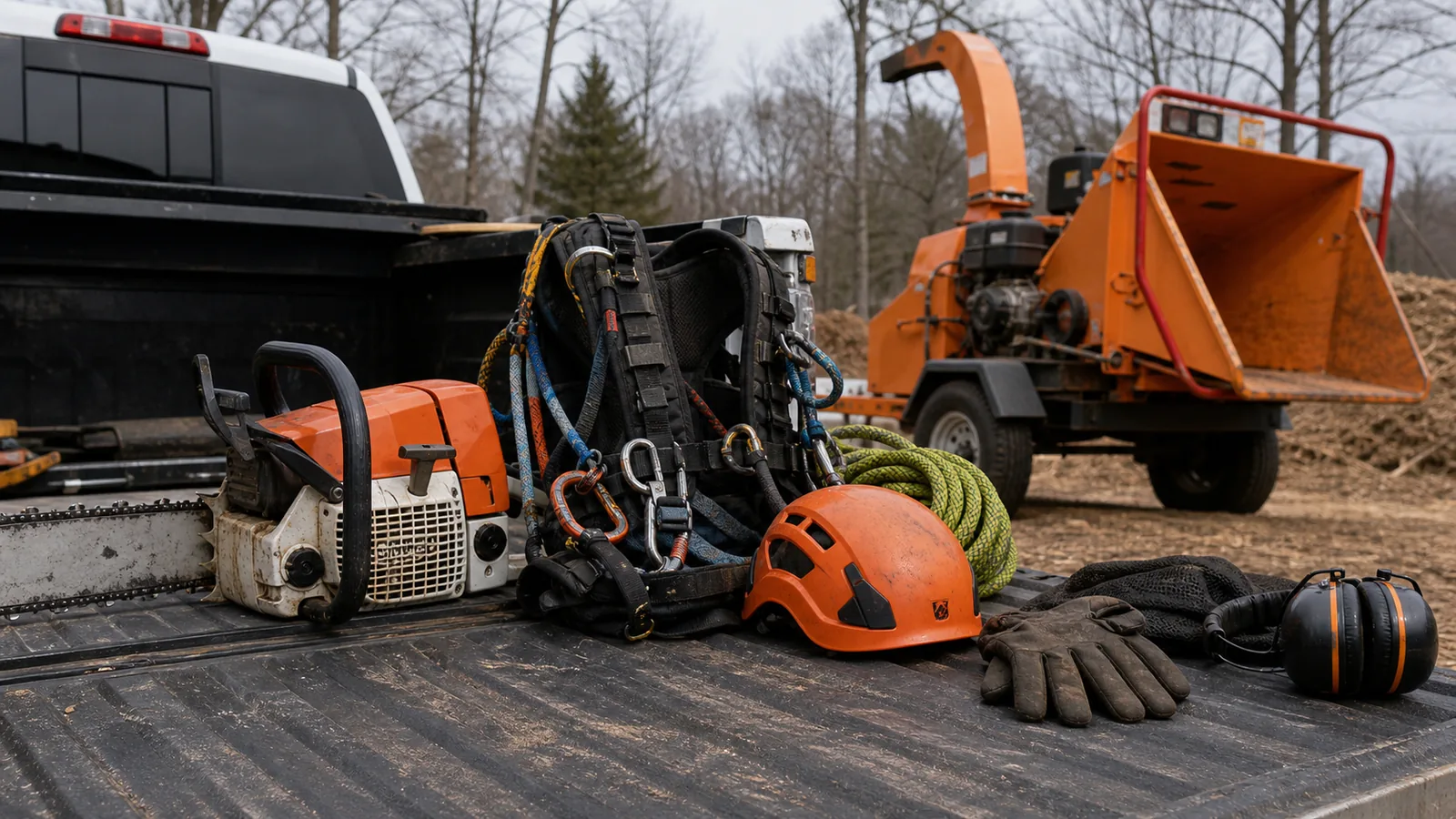 Core equipment for a tree service startup kit.