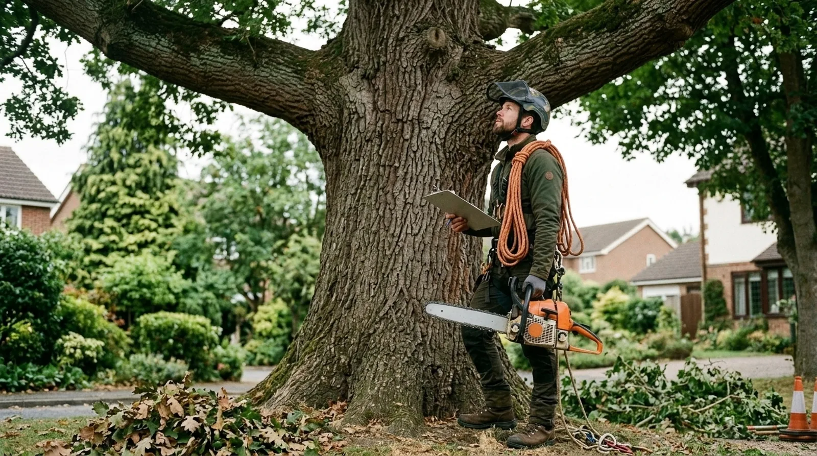 Arborist assessing a tree before writing a bid