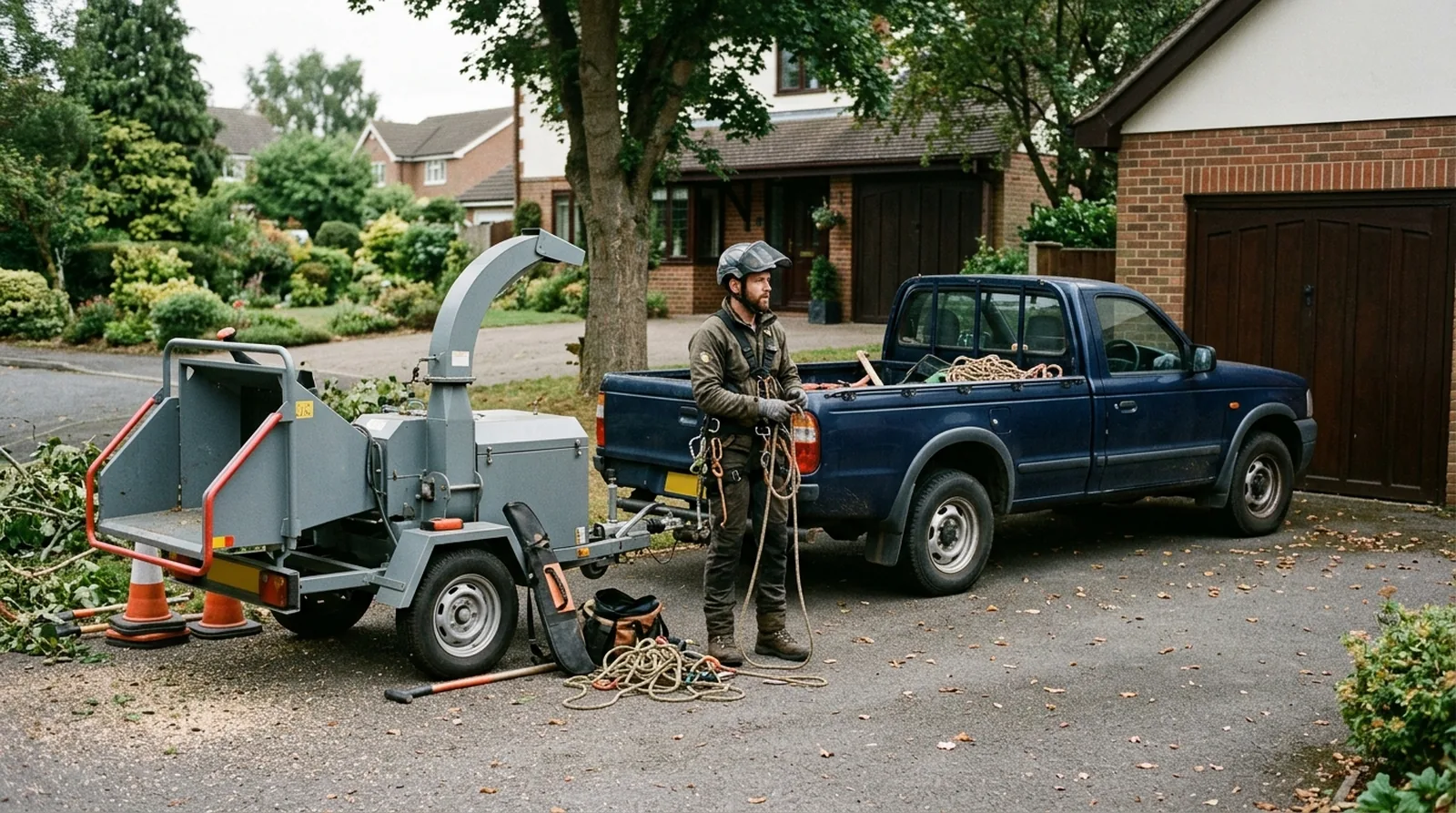 Arborist preparing equipment to start a tree service business